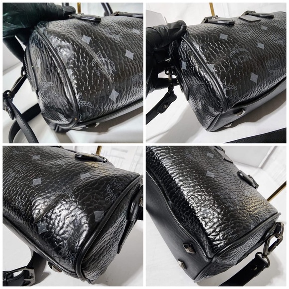 Authentic MCM Visetos Mini Ella Boston Bag Black/Grey - Picture 12 of 13